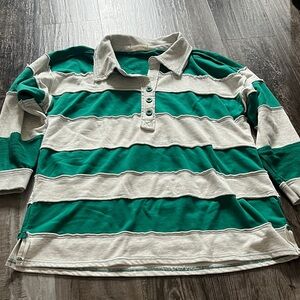 Women’s Teal and White Striped Polo Shirt